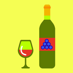 Bottle of wine. Agricultural products. Color illustration. Vector. 
 - obrazy, fototapety, plakaty