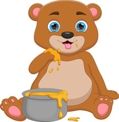 cartoon cute bear eating honey