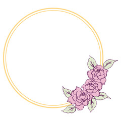 Pink roses round frame hand drawn vector
