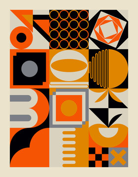 Bauhaus Aesthetics Graphics Art Made Vector Geometric Shapes And Abstract Forms