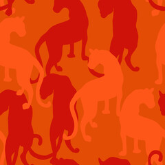 Trendy seamless pattern with Chinese tiger in lush stylized tropics, Asian motifs. symbol of the Chinese new year according to the lunar calendar.