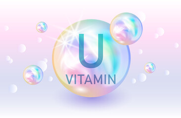 Vitamin U and Mineral supplements complex pharmaceutical capsule. Vitamins food sources and functions. Health care and science icon pattern medical innovation