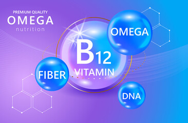 Omega 3, Fiber,DNA, B12 Nutrition and Vitamin Logo Products for brain. Nutrition sign vector concept. The power of vitamin