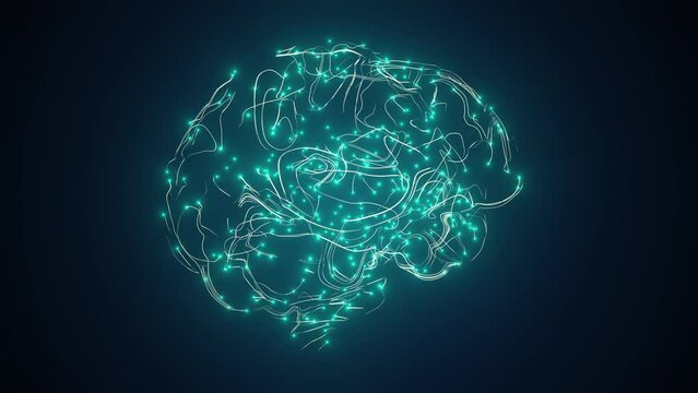 Hologram Brain activity visualization with particles side view