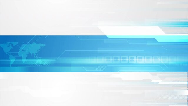 Blue grey technology motion background with world map and squares. Seamless looping. Video animation Ultra HD 4K 3840x2160