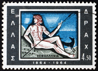 Postage stamp Greece 1964 Cephalus, dog and spear