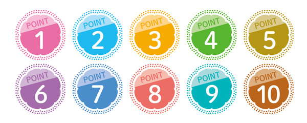 1〜10　POINT　ポップでカラフルな数字アイコンセット