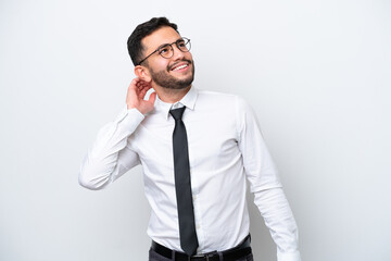 Business Brazilian man isolated on white background thinking an idea