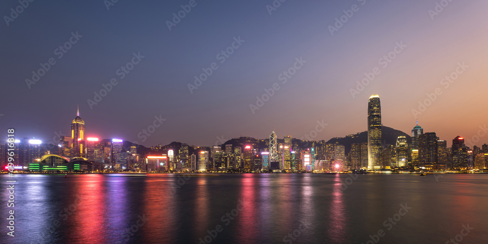 Sticker Victoria Harbor of Hong Kong at twilight