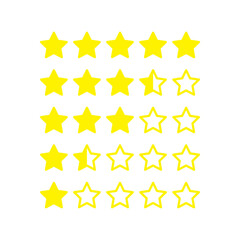 vector illustration of yellow five star rating symbol emplet icon.