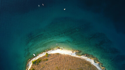 High aerial drone view of Adriatic sea scape at summertime season.