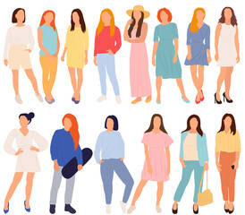 Fototapeta premium girls, women, flat design set, isolated, vector