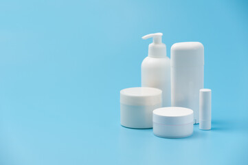 Template or mock up of white and blank containers of cosmetics for trademark design