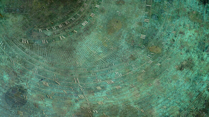 Sundial Detail Copper Oxide Surface background - obrazy, fototapety, plakaty