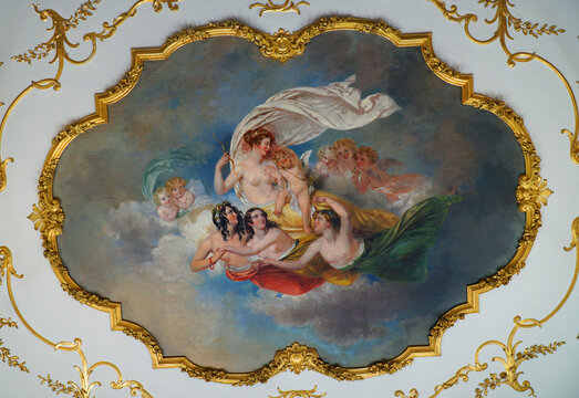  Ceiling Painting and decoration in the library at Wrest Park.