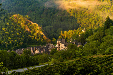 Le village de Conques, son vignoble, son château, la Chapelle Saint-Roch, Aveyron, Occitanie,...