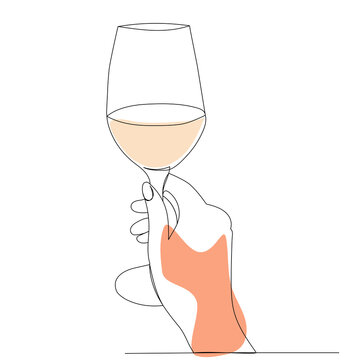 recommend clip art: hand with wine glass one continuous line drawing, sketch, vector