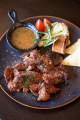 A delicious and tempting western steak, smoked grilled sirloin steak