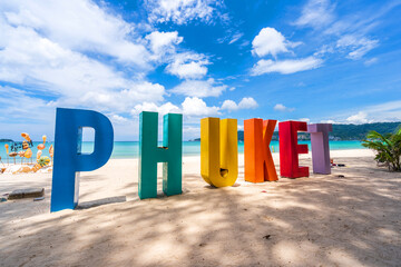 Patong sign and symbol at Patong Beach after the epidemic situation began to improve. Patong beach...