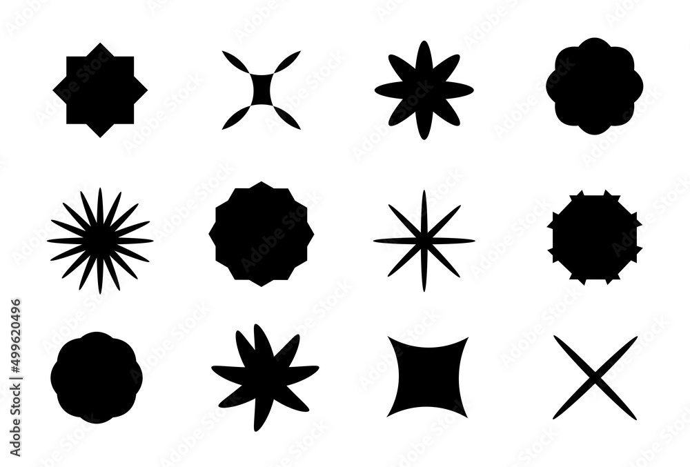 Poster template of stickers of various shapes for sale and business promotion. empty black label or price t