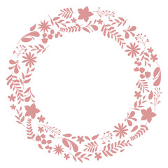 Floral branch. Floral round frame of twigs, leaves and flowers. for the Valentine's day, wedding decor, wedding invitation, branding, boutique logo label. round frame of flowers black