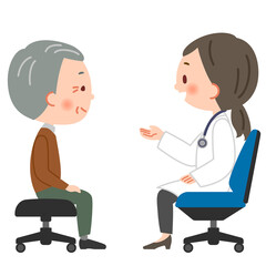 診察する医師と患者のおじいさんのイラスト
