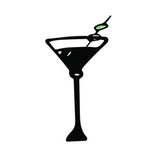 Evening party cocktail drink sketch vector icon. Hand drawn alcohol sign
