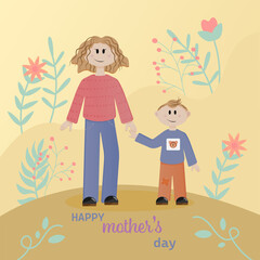 mother and son floral background