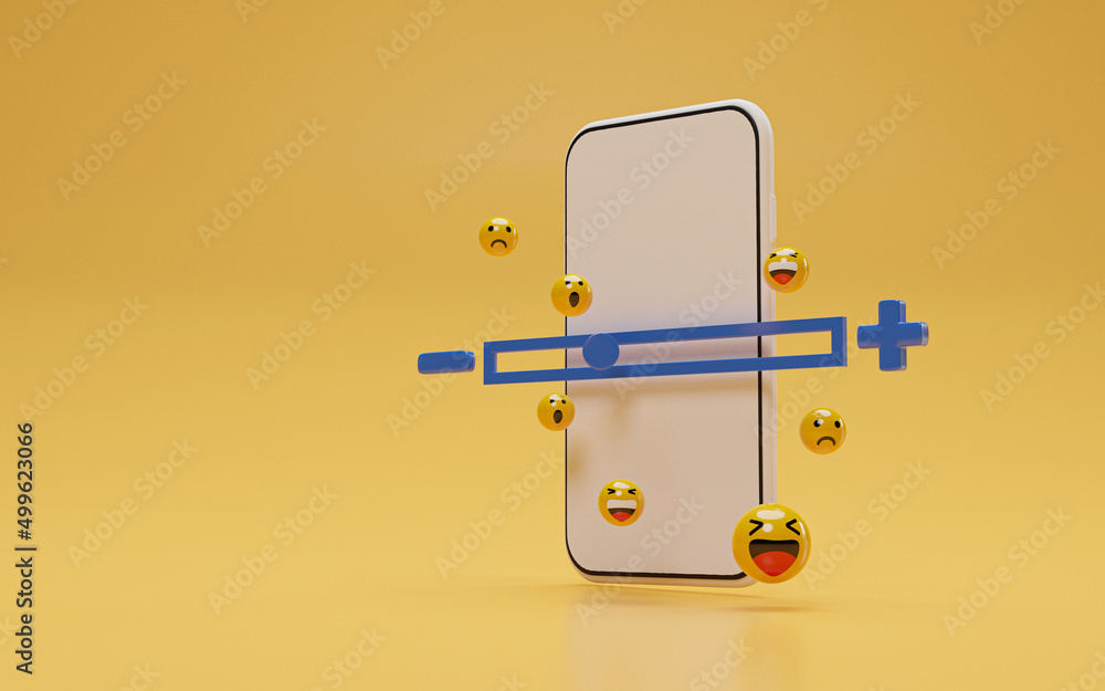 Aufkleber Evaluation icon indicator on smartphone move from sadness face to smile face for customer and client excellent evaluation after use product and service concept by 3d render.