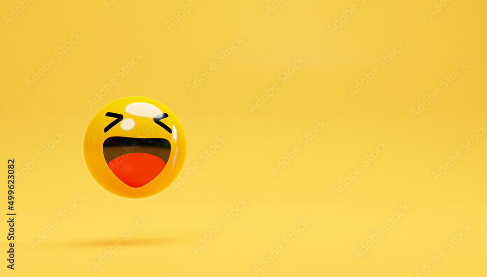 Aufkleber glossy yellow smile face with copy space for positive thinking mindset and attitude concept by 3d re