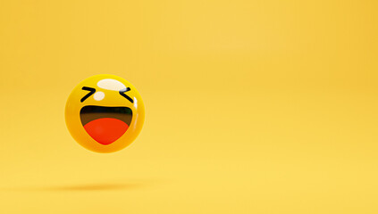 Glossy Yellow smile face with copy space for positive thinking mindset and attitude concept by 3d...