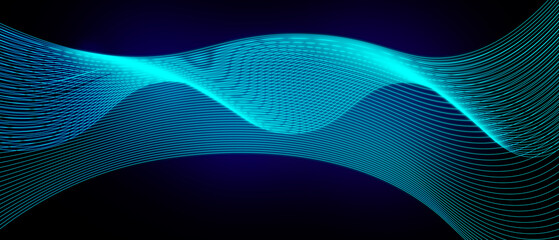 Neon glowing techno lines, blue hi-tech futuristic abstract background