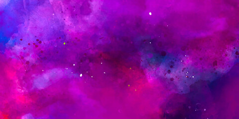 abstract pink and purple gradient watercolor background with brush stroke and clouds splashes. Grungy colorful background. Colorful watercolor background puffy clouds in bright colors of blue