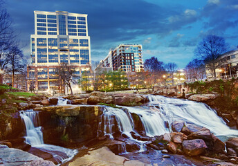 The Reedy River in Falls Park, in the center of downtown Greenville South Carolina