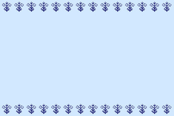 Horizontal column of authentic nordic karelo-finnish ornament in deep blue on a sky blue canvas, Kalevala, karelia, finland, northern lands, north-west russia, nordic flower, folklor