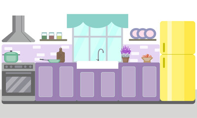 cartoon kitchen in flat style. vector interior