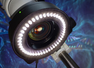 Led microscope ring light. Ring light. Adjustable lamp for laboratory microscope ring light