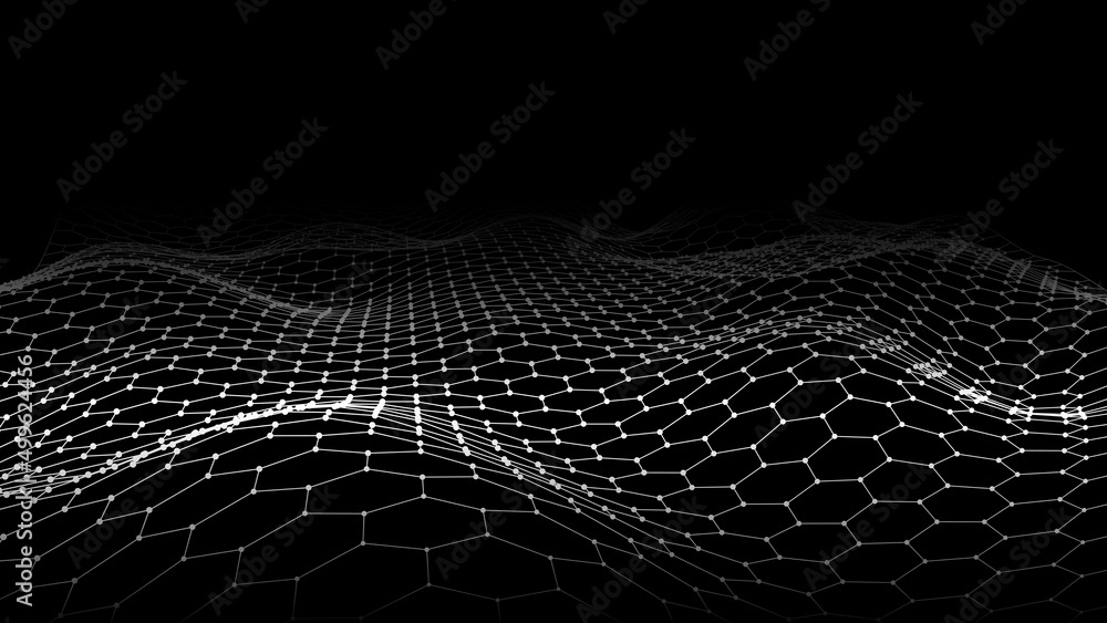 Poster abstract chain of hexagonal shapes. data transfer technology background. 3d vector illustration.