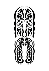 Face in the style of ancient tribes. Tattoo patterns. Isolated. Vetcor.