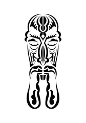 Face in the style of ancient tribes. Tattoo patterns. Isolated on white background. Vector illustration.
