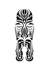 Face in the style of ancient tribes. Black tattoo patterns. Flat style. Vector illustration.