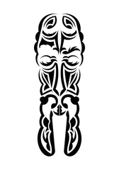 Face in the style of ancient tribes. Ready tattoo template. Isolated on white background. Vetcor.