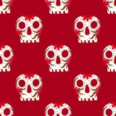 Seamless sugar skulls pattern for fabrics and textiles and packaging and gifts and wrapping paper