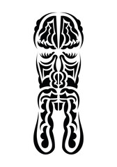 Polynesian style face. Black tattoo patterns. Flat style. Vector illustration.