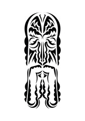 Mask in traditional tribal style. Tattoo patterns. Isolated. Vector illustration.