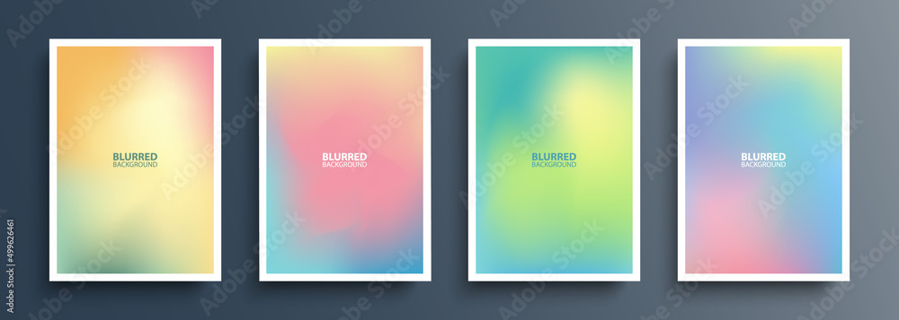 Aufkleber Set of light blurred backgrounds with soft abstract blurred color gradients. Templates collection for brochures, posters, banners, flyers and cards. Vector illustration.