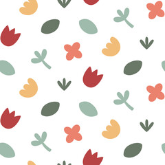 Seamless vector abstract floral pattern with leaves, plants, abstract elements and shapes for fashion, fabric, wallpaper and trendy prints