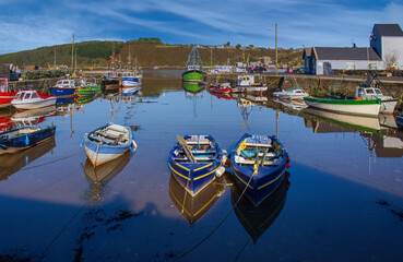 Vessels anchored in tiny harbour