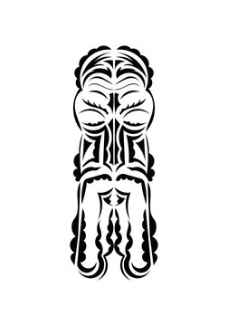 Mask in traditional tribal style. Ready tattoo template. Isolated on white background. Vetcor.