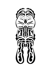 Face in traditional tribal style. Black tattoo patterns. Flat style. Vetcor.